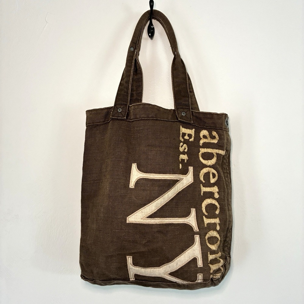 Vintage Abercrombie & Fitch Brown Canvas Tote Shoulder Bag NY Logo Y2K Street